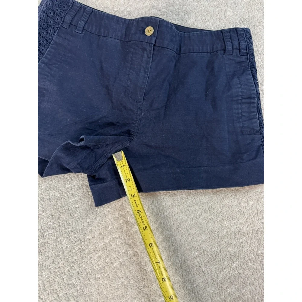 Tory Burch‎ Womens Soft Deep Blue Chino Shorts Crocheted Sides Cotton Size 6